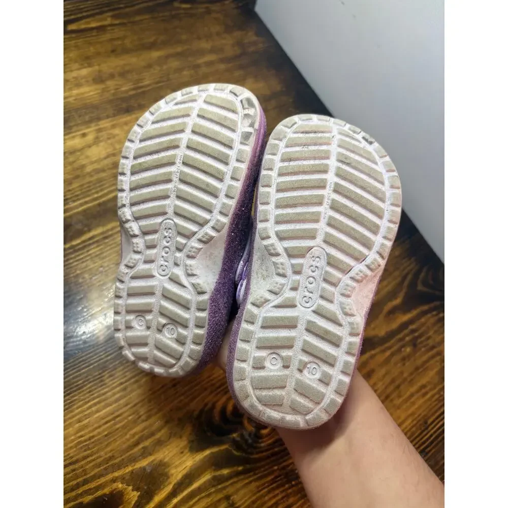 Crocs Lavender Glitter‎ Fur Lined Clogs Size C10